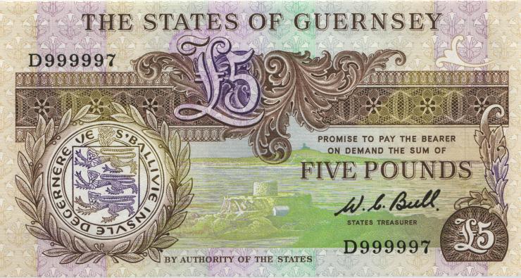 Guernsey P.49a 5 Pounds (1980-89) D 999997 (1) 