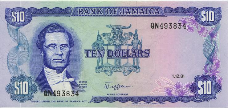 Jamaika / Jamaica P.067b 10 Dollars 1981 (1) 
