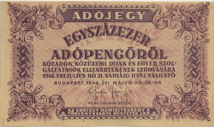 Ungarn / Hungary P.144b 100.000 Adopengö 1946 (1) 