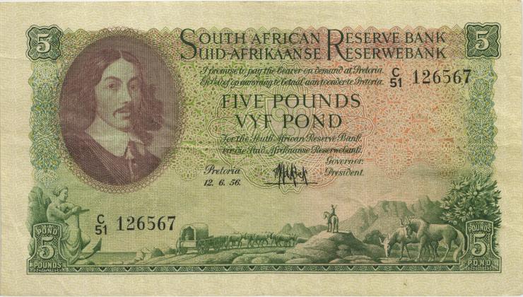 Südafrika / South Africa P.096c 5 Pounds 12.6.1956 (Englisch) (3) 