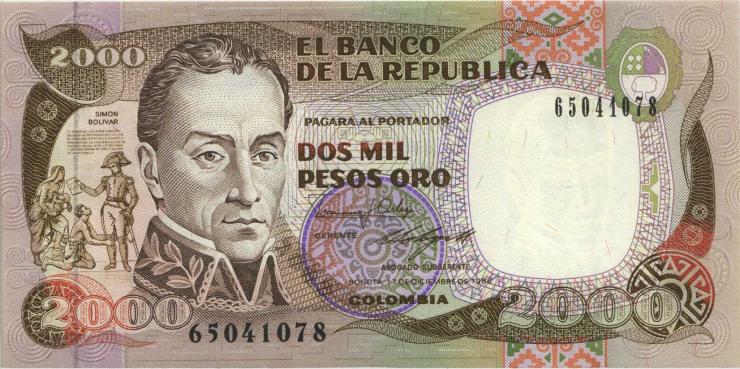 Kolumbien / Colombia P.433b 2.000 Pesos Oro 1988 (1) 