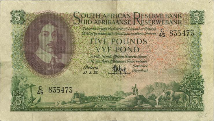 Südafrika / South Africa P.096c 5 Pounds 27.2.1956 (Englisch) (3) 