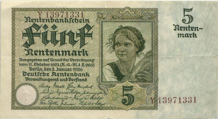R.164F: 5 Rentenmark 1926 braune KN (3) 
