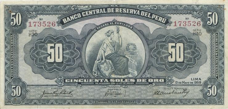 Peru P.078 50 Soles 1959 (3) 