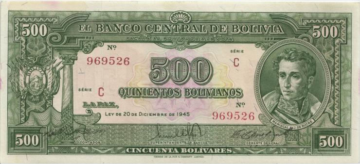 Bolivien / Bolivia P.143 500 Boliviano 1945 (2+) 