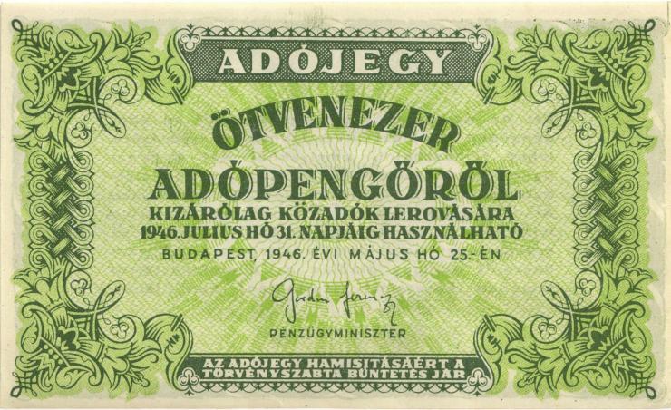 Ungarn / Hungary P.138c 50.000 Adopengö 1946 (1/1-) 