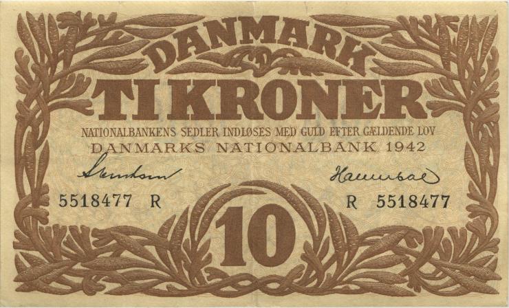 Dänemark / Denmark P.31k 10 Kroner 1942 R (2) 