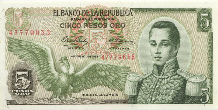 Kolumbien / Colombia P.406b 5 Pesos Oro 11.11.1965 (1) 
