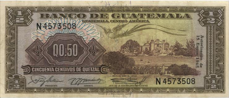 Guatemala P.051b 1/2 Quetzal 1965 (3) 