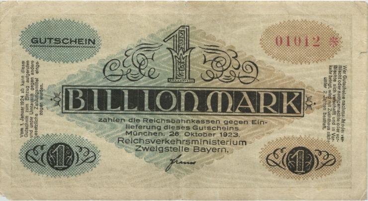 PS1110a Reichsbahn München 1 Billion Mark 1923 (3) 