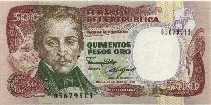 Kolumbien / Colombia P.431 500 Pesos Oro 1989 (1) 