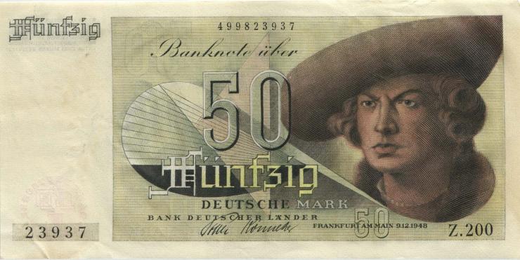 R.254 50 DM 1948 Bank Deutscher Länder Z.200 (3+) 3-stellig 