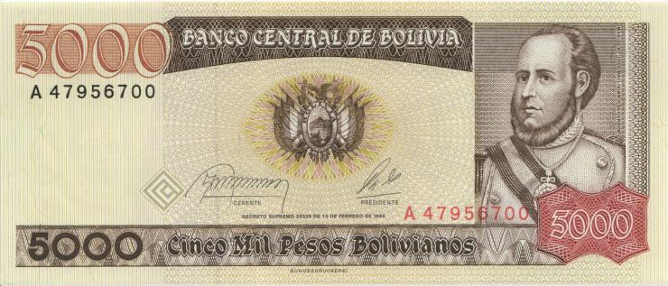 Bolivien / Bolivia P.168 5.000 Pesos Bolivianos 1984 (1) U.2 