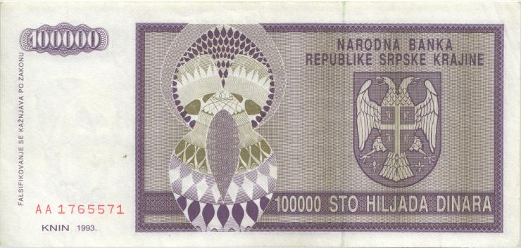 Kroatien Serb. Krajina / Croatia P.R09 100.000 Dinara 1993 (3+) 