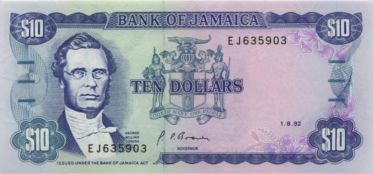 Jamaika / Jamaica P.071d 10 Dollars 1992 (1) 
