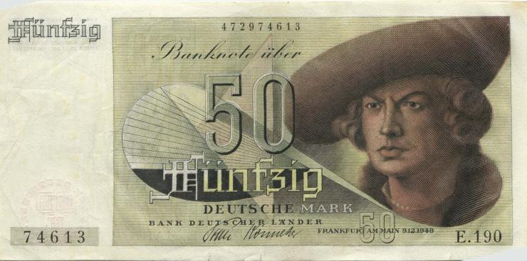 R.254 50 DM 1948 Bank Deutscher Länder E.190 (3+) 3-stellig 