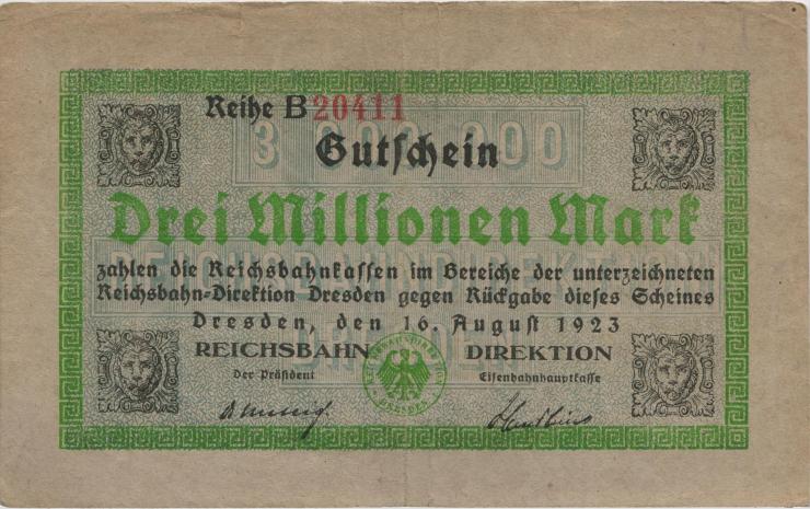 PS1174 Reichsbahn Dresden 3 Millionen Mark 1923 (4) 