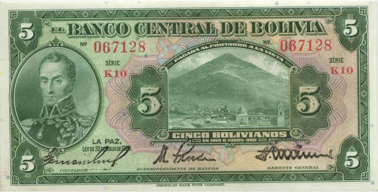 Bolivien / Bolivia P.120 5 Boliviano 1928 (1) U.7 