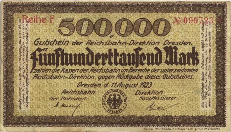 PS1171b Reichsbahn Dresden 500.000 Mark 1923 (3) 