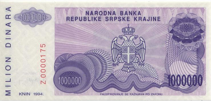 Kroatien Serb. Krajina / Croatia P.R33r 1 Million Dinara 1994 Z (1) 