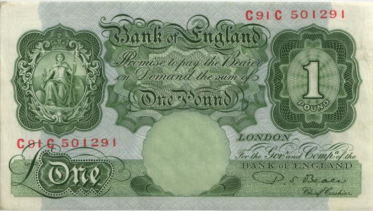 Großbritannien / Great Britain P.369b 1 Pound (1949-55) (2) 