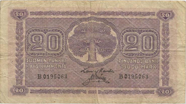 Finnland / Finland P.044 20 Markkaa 1922 (3-) 