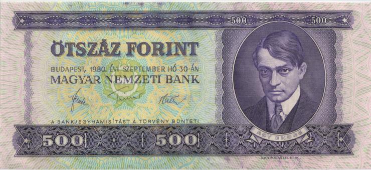 Ungarn / Hungary P.172c 500 Forint 1980 (1) 