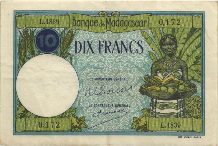 Madagaskar P.036 10 Francs (ca.1937-1947) (3) 