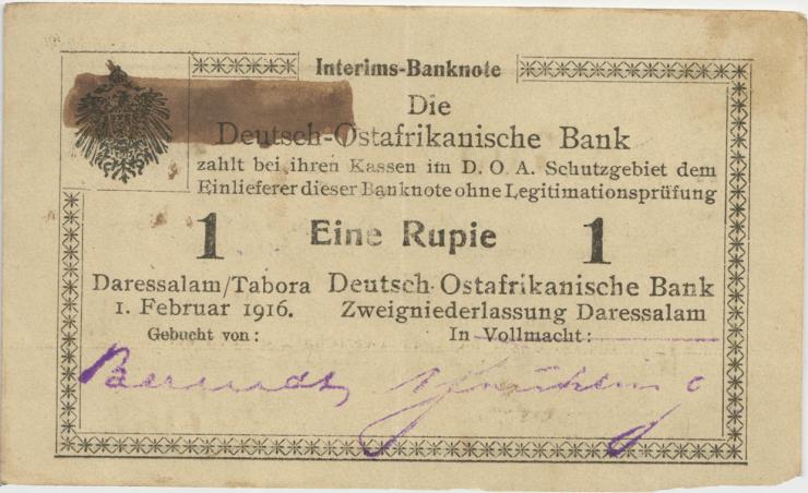 R.929s: Deutsch-Ostafrika 1 Rupie 1916 R3 Datumszeile Typ 2 (2) 