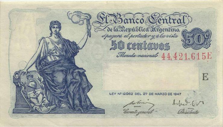 Argentinien / Argentina P.256 50 Centavos L.1947 (2) 