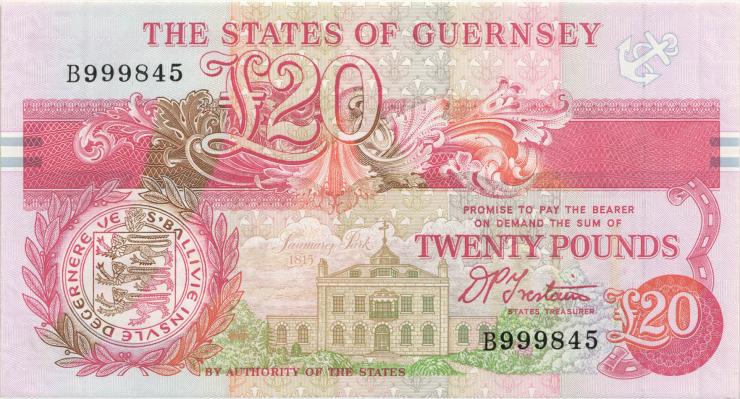 Guernsey P.55b 20 Pounds (1991-95) B 999845 (1) 