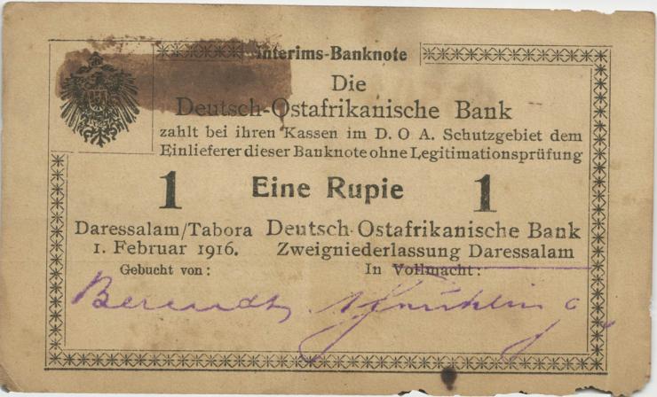 R.929s: Deutsch-Ostafrika 1 Rupie 1916 R3 Datumszeile Typ 2 (3-) 