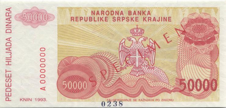 Kroatien Serb. Krajina / Croatia P.R21s 50.000 Dinara 1993 Specimen (1) 