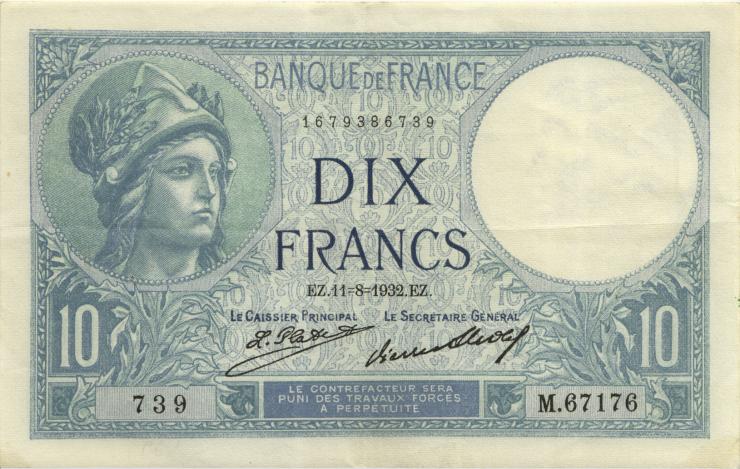 Frankreich / France P.073d 10 Francs 1928 (2) 