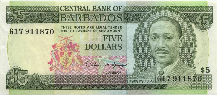 Barbados P.43 5 Dollars (1993) (2) 