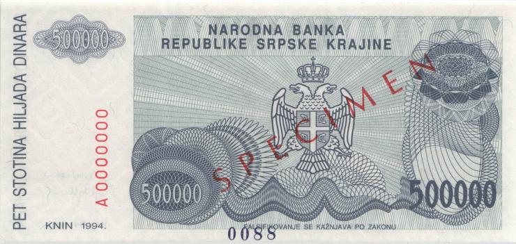 Kroatien Serb. Krajina / Croatia P.R32s 500.000 Dinara 1994 Specimen (1) 