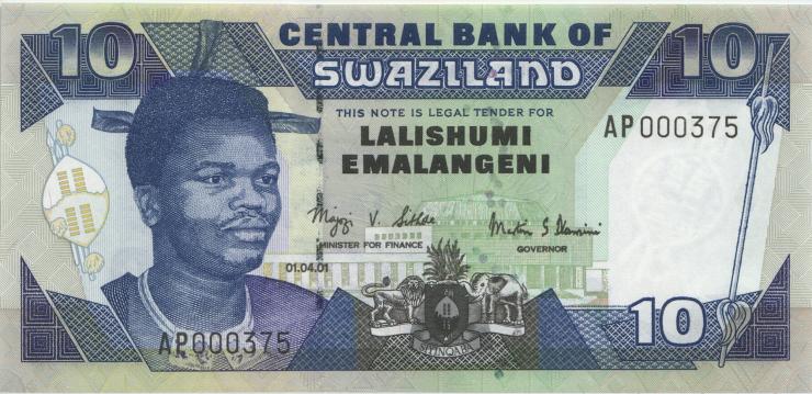Swasiland / Swaziland P.29a 10 Emalangeni 2001 AP 000375 (1) low number 
