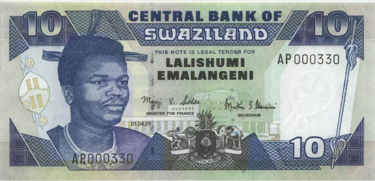Swasiland / Swaziland P.29a 10 Emalangeni 2001 AP 000330 (1) low number 