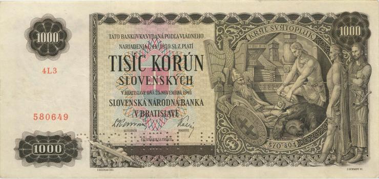 Slowakei / Slovakia P.13s 1000 Kronen 1940 (3+) 