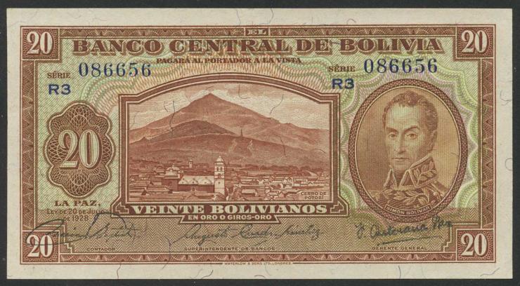 Bolivien / Bolivia P.131 20 Bolivianos L. 1928 (1) U.5 