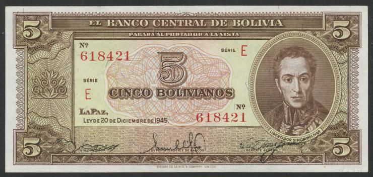 Bolivien / Bolivia P.138a 5 Bolivianos  L.1945 (1) 