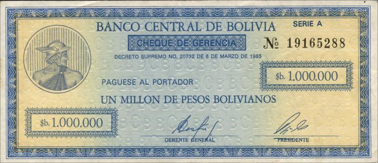 Bolivien / Bolivia P.190 1.000.000 Pesos Bolivianos 1985 (1) 