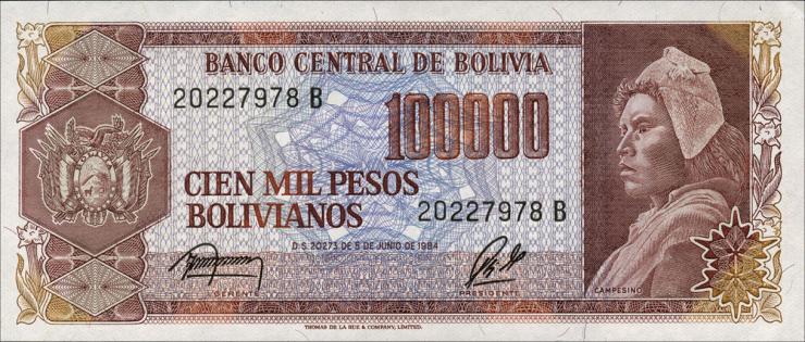 Bolivien / Bolivia P.171 100.000 Pesos Bolivianos 1984 B (1) 