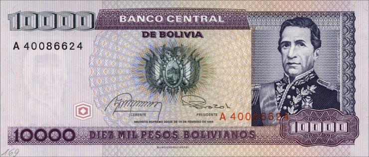 Bolivien / Bolivia P.169 10000 Pesos Bolivianos 1984 (1) 