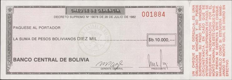 Bolivien / Bolivia P.173a 10000 Pesos Bolivianos 1982 (1) 