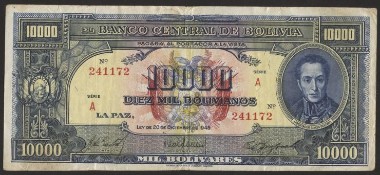 Bolivien / Bolivia P.146 10.000 Bolivianos L. 1945 (3) 