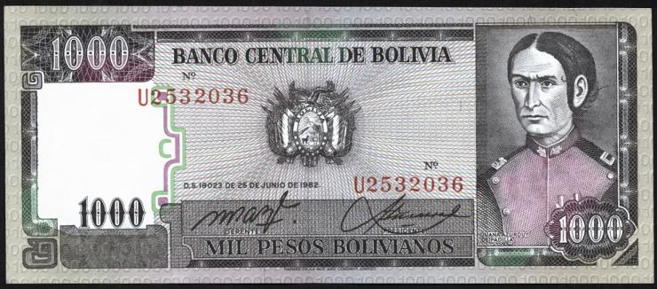 Bolivien / Bolivia P.167 1000 Pesos Bolivianos 1982 (1) 
