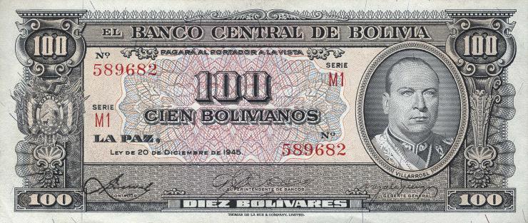 Bolivien / Bolivia P.147 100 Bolivianos L. 1945 (1) 