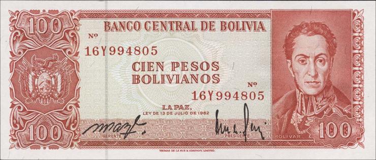 Bolivien / Bolivia P.164A 100 Pesos Bolivianos 1983 (1962) (1) 
