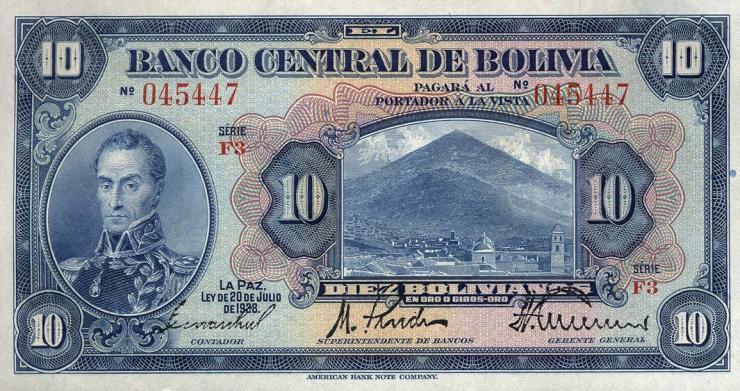 Bolivien / Bolivia P.121 10 Bolivianos 1928 (3) 